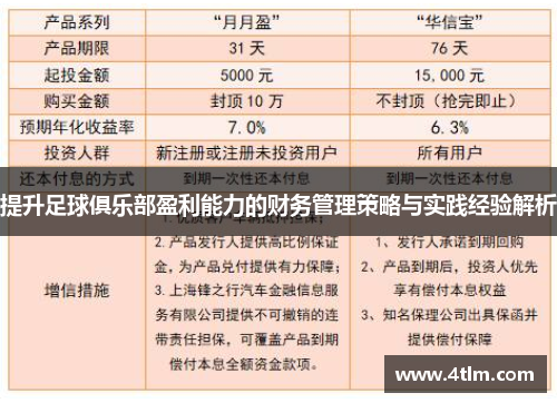 提升足球俱乐部盈利能力的财务管理策略与实践经验解析